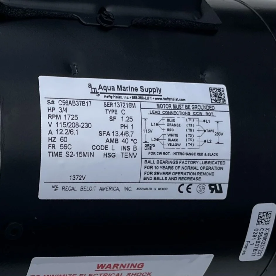 3/4 HP C-Face Motor — Magnum Boat Lifts - By Boat Lifts Unlimited